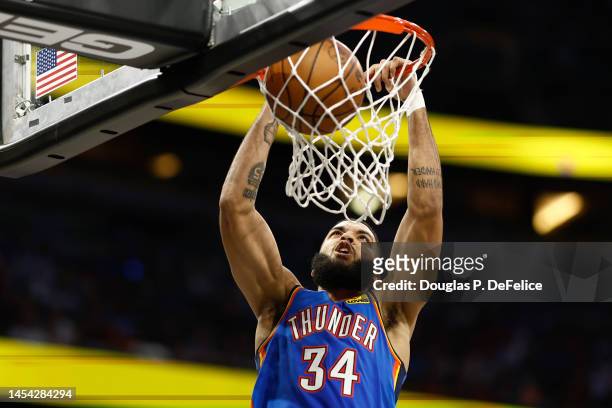 Kenrich Williams of the Oklahoma City Thunder slams the ball against the Orlando Magic during the second quarter at Amway Center on January 04, 2023...