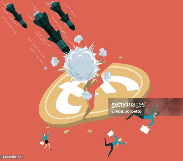 stock market crash - euro sign - bomb stock illustrations