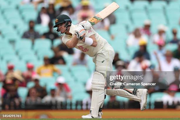 Steve Smith of Australia bats during day two of the Second Test match in the series between Australia and South Africa at Sydney Cricket Ground on...