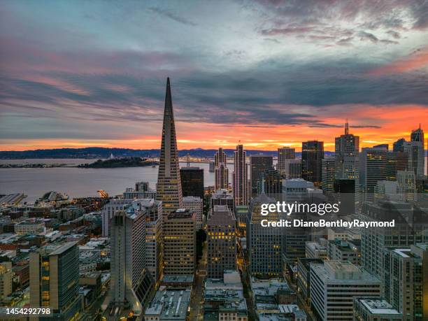 aerial view over san francisco - bay bridge stock pictures, royalty-free photos & images