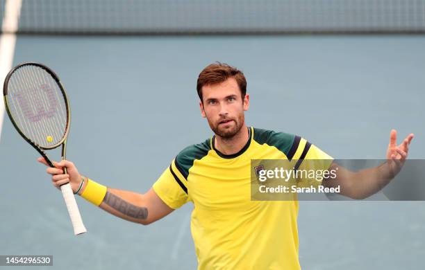 Quentin Halys of France competes against Novak Djokovic of Serbia during day five of the 2023 Adelaide International at Memorial Drive on January 05,...