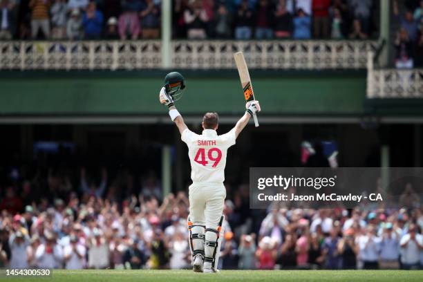 Steve Smith of Australia celebrates after reaching their century during day two of the Second Test match in the series between Australia and South...