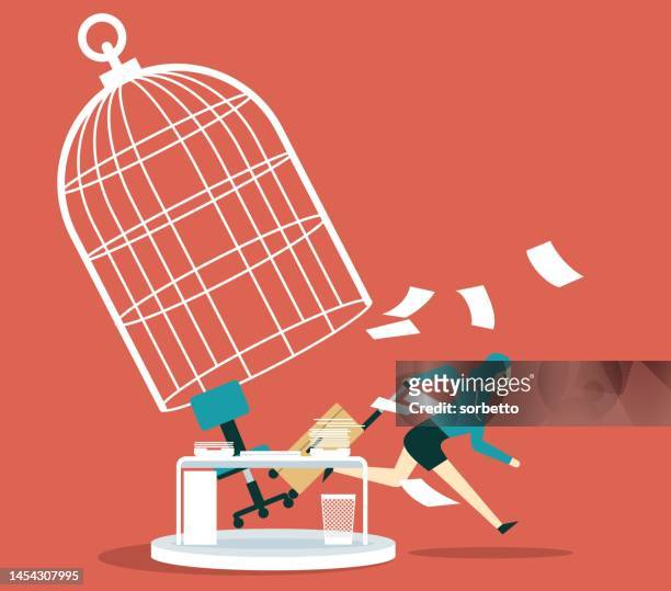 freedom - businesswoman - birdcage stock illustrations