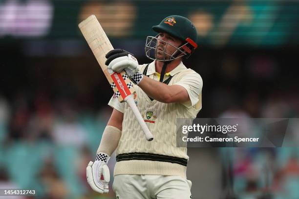 Travis Head of Australia looks dejected after being dismissed by Kagiso Rabada of South Africa during day two of the Second Test match in the series...