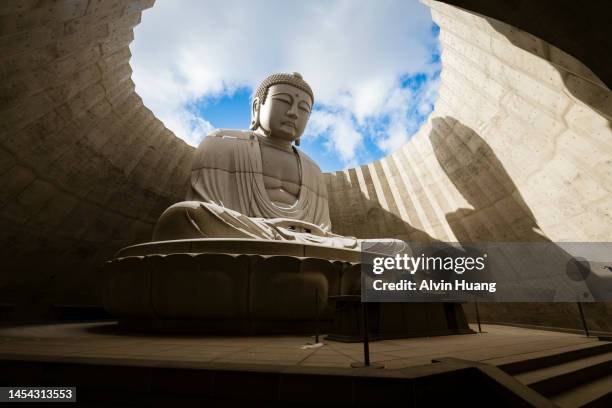 a low angle view of the buddha statue in hokkaido  ( hill of the buddha ) . - tadao ando stock pictures, royalty-free photos & images