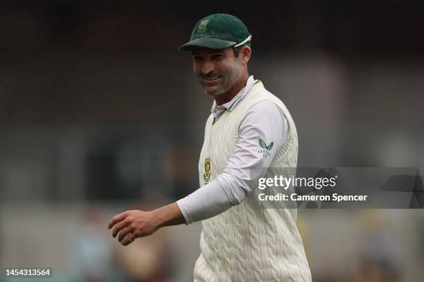 Dean Elgar of South Africa looks on during day two of the Second Test match in the series between Australia and South Africa at Sydney Cricket Ground...