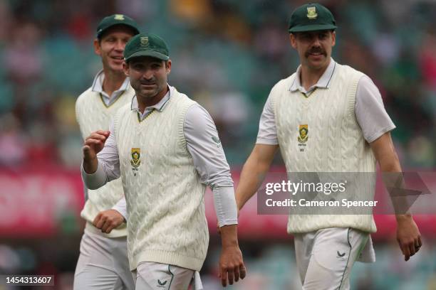 Dean Elgar of South Africa looks on during day two of the Second Test match in the series between Australia and South Africa at Sydney Cricket Ground...