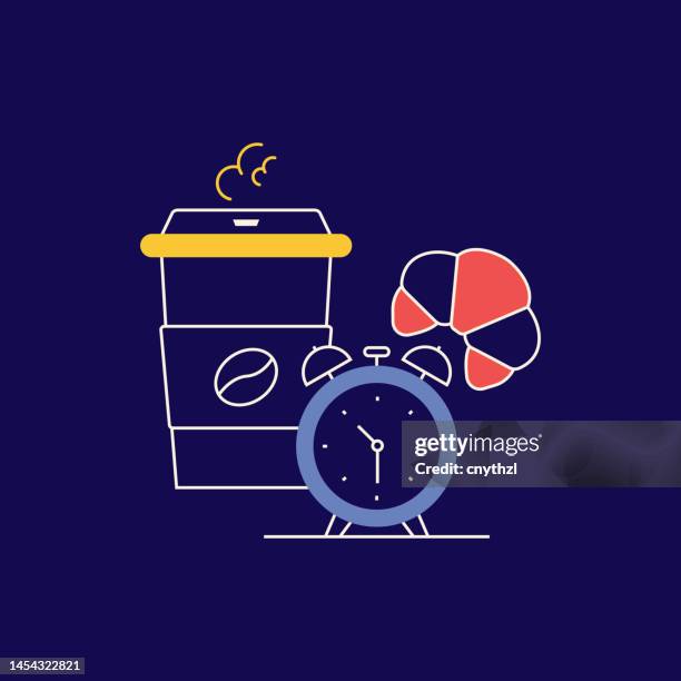 coffee break related design with line icons. time, drink, freshness, break time. - coffee drink illustration stock illustrations