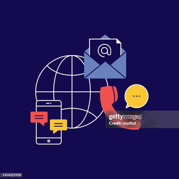 contact us related design with line icons. message, e-mail, phone call, internet, communication. - contact us stock illustrations