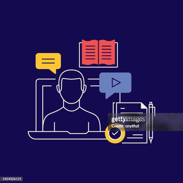 online tutorials related conceptual vector illustration. internet, teaching, e-learning, webinar. - tutorial stock illustrations