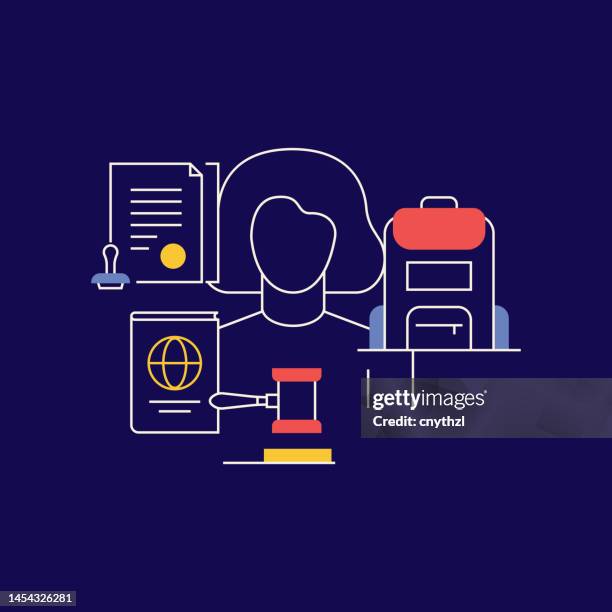 stockillustraties, clipart, cartoons en iconen met immigration related conceptual vector illustration. passport, compliance, war, customs. - refugees