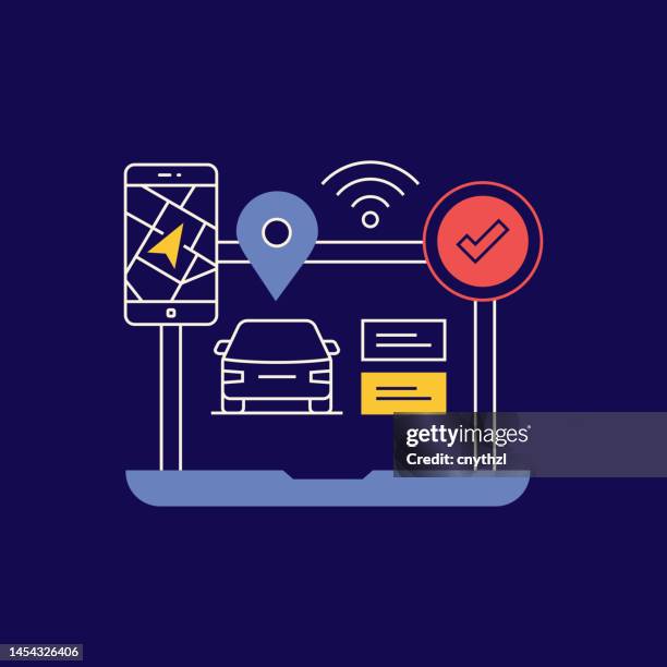 bildbanksillustrationer, clip art samt tecknat material och ikoner med online car sharing related design with line icons. internet, sharing, transport, mobile app, renting. - kombinerad mobilitet