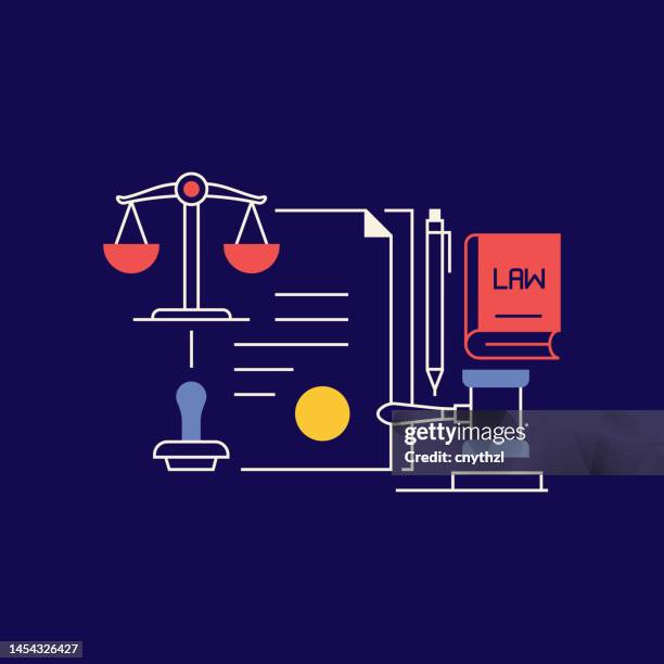 legal advice related design with line icons. lawyer, advice, equality, investigation. - obedience stock illustrations