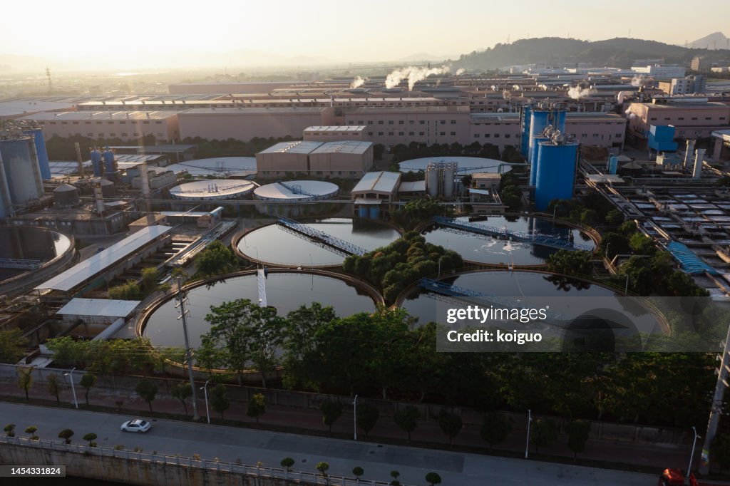Aerial photography of sewage treatment plant under the sky