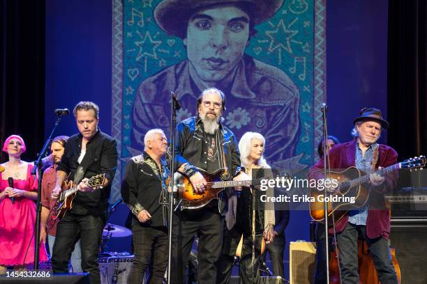 Jessica Lea Mayfield, Willie Braun, Jason Isbell, Jon Langford, Steve Earle, Emmylou Harris and Buddy Miller perform during 'Celebrating the life of...