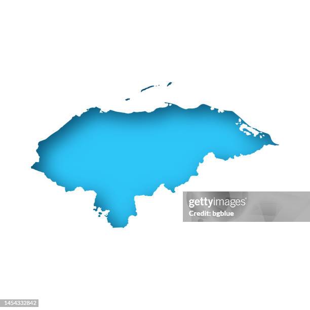 honduras map - white paper cut out on blue background - honduras map stock illustrations