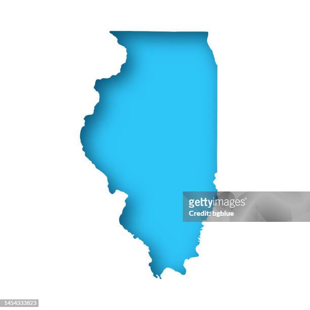 イリノイ州の地図 – 青の背景に切り抜いた白い紙 - springfield点のイラスト素材／クリップアート素材／マンガ素材／アイコン素材