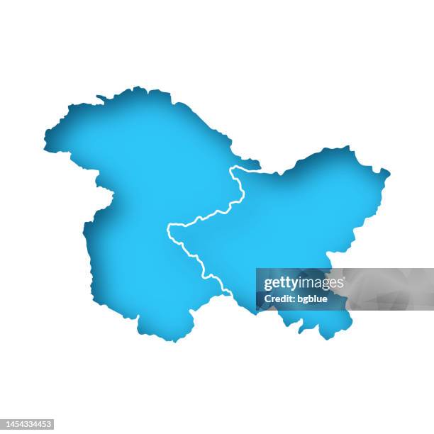 jammu and kashmir and ladakh map - white paper cut out on blue background - papercutting stock illustrations