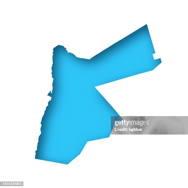 jordan map - white paper cut out on blue background - jordan country stock illustrations