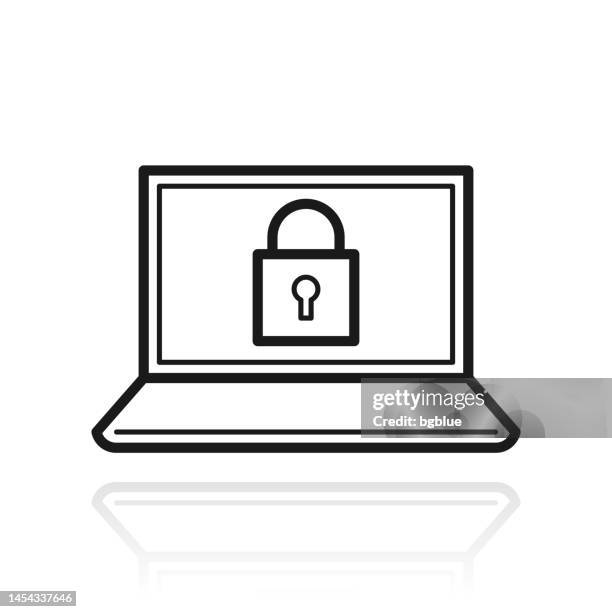 laptop with padlock. icon with reflection on white background - parental control stock illustrations