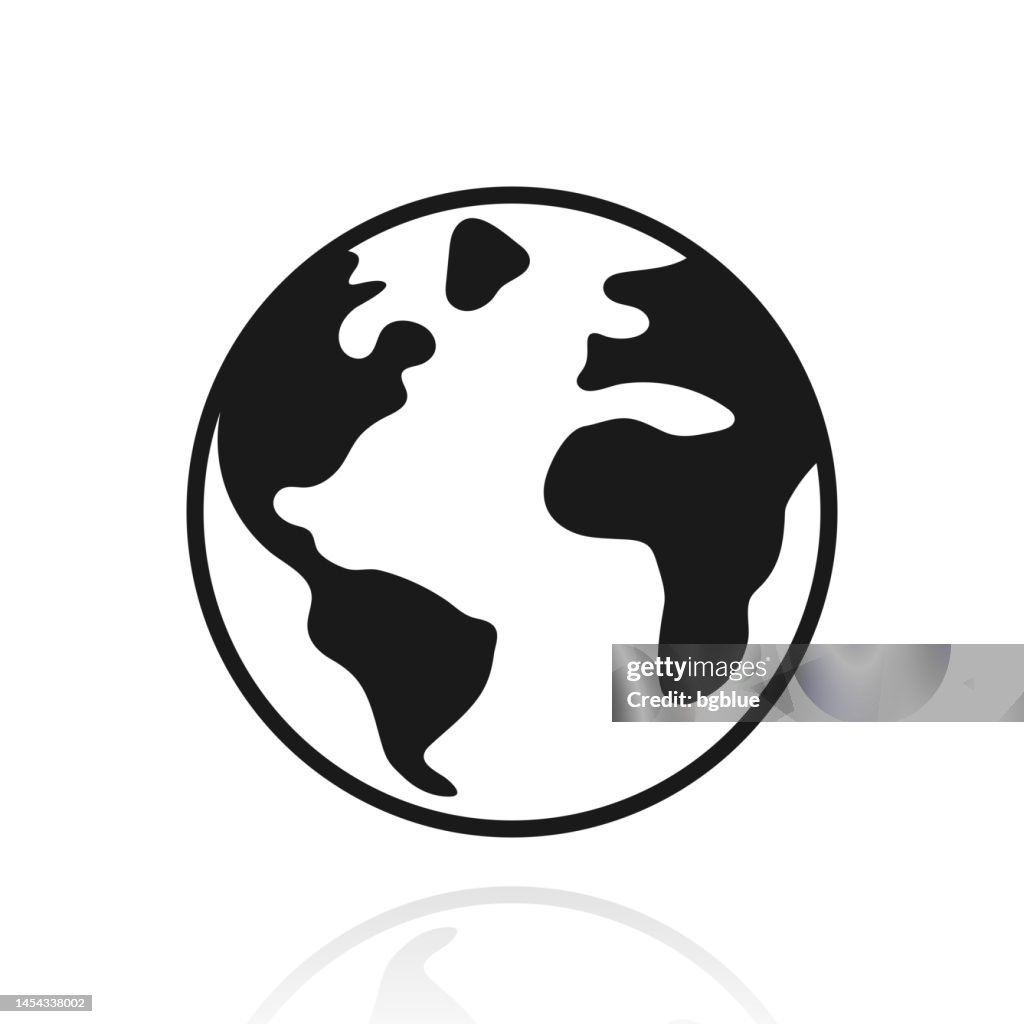 World - planet Earth. Icon with reflection on white background