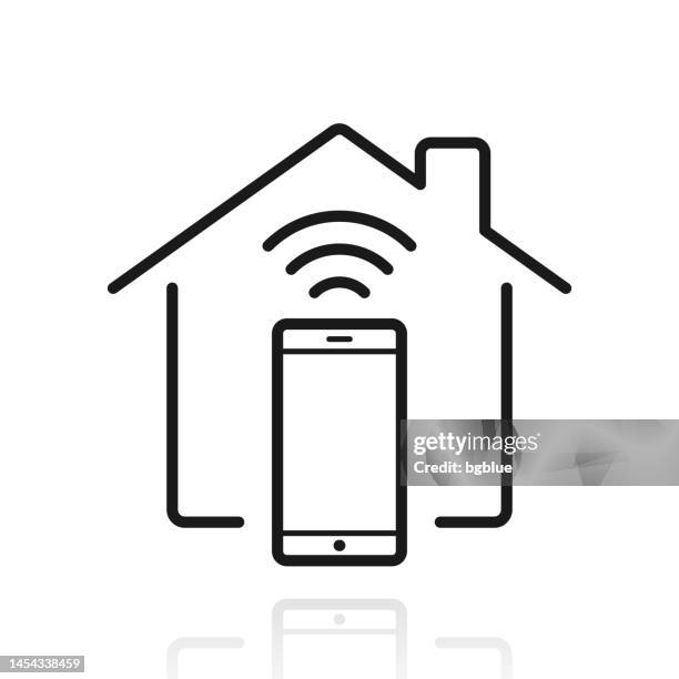 smart home with smartphone. icon with reflection on white background - digital home stock illustrations