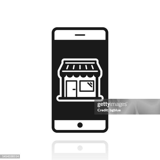online shopping with smartphone. icon with reflection on white background - flooring store stock illustrations