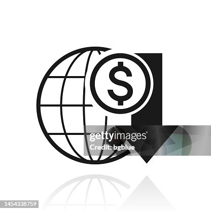 Dollar rate decrease. Icon with reflection on white background Dollar rate decrease. Icon with reflection on white background