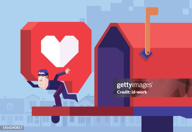 thief carrying like button and leaving mailbox - post workout stock illustrations