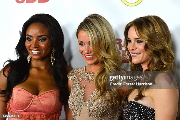 Actresses Meagan Tandy, Katrina Bowdenand Danielle Panabaker arrive at the Premiere of Dimension Films' "Piranha 3DD" at The Mann Chinese 6 on May...