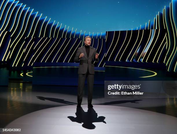 Chairman of the Board of Management of BMW AG Oliver Zipse delivers a keynote address at CES 2023 at The Pearl concert theater at Palms Casino Resort...