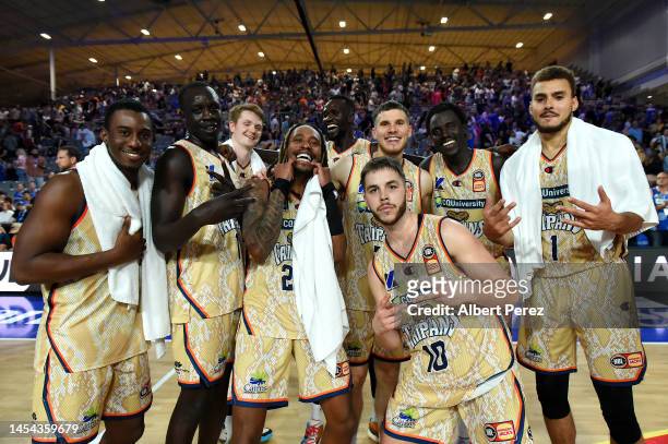 Taipans pose for a photo after their victory during the round 14 NBL match between Brisbane Bullets and Cairns Taipans at Nissan Arena, on January 05...