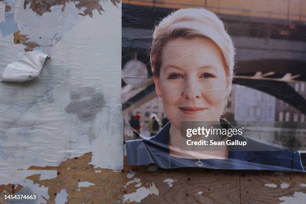 Vandalized election campaign poster shows Berlin Governing Mayor and Social Democrat Franziska Giffey on January 05, 2023 in Berlin, Germany. Berlin,...