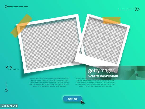 stockillustraties, clipart, cartoons en iconen met photo frames with sticky tape. digital marketing agency and corporate social media post template - live streaming