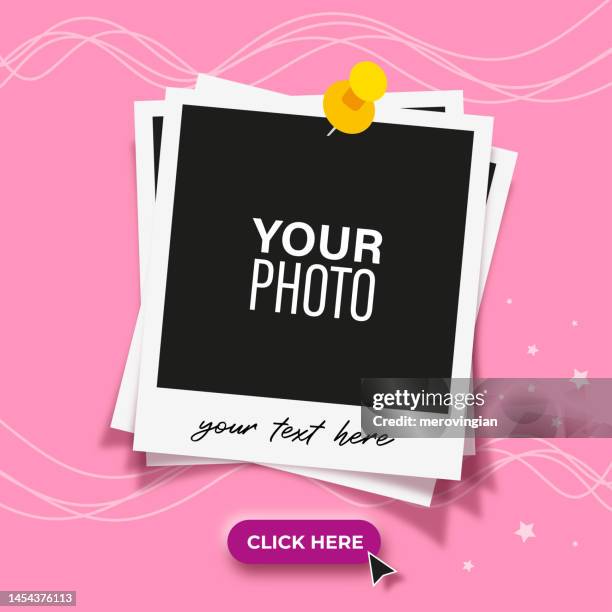 photo frame with sticky tape. digital marketing agency and corporate social media post template - straight pin stock illustrations
