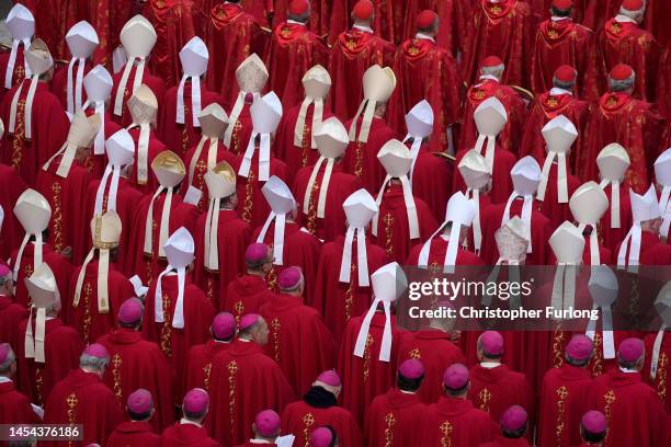 Cardinals attend the funeral mass for Pope Emeritus Benedict XVI at St. Peter's square on January 5, 2023 in Vatican City, Vatican. Former Pope...