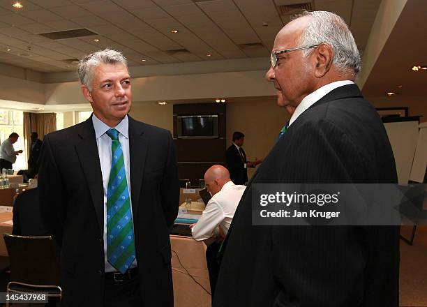 David Richardson and Sharad Pawar during the ICC Cricket Committee meeting at Lord's Cricket Ground on May 30, 2012 in London, England.