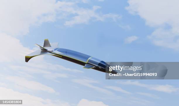 Hypersonic Jet aircraft in sky. Future technology with supersonic Jet. 3d render.