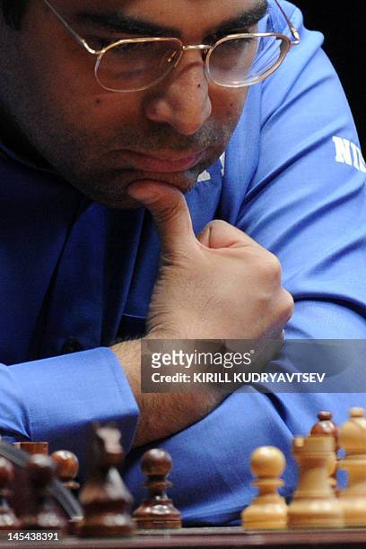 India's Vishwanathan Anand plays during a tie-break of FIDE World chess championship match against Israel's Boris Gelfand in State Tretyakovsky...