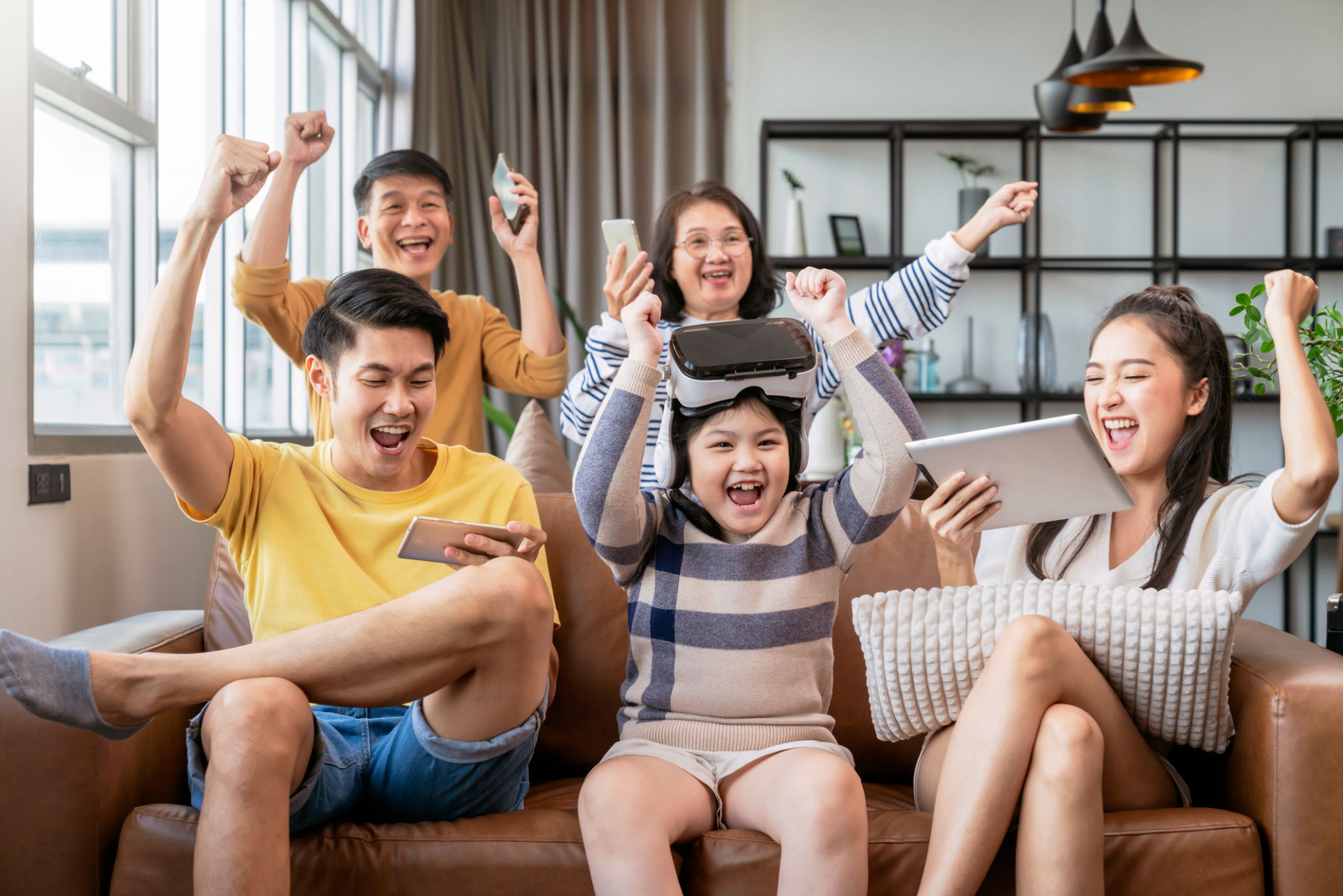 family playing VR