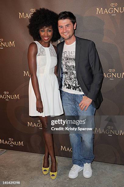 Inna Modja and Christophe Beaugrand attend the Magnum Cafe opening on May 29, 2012 in Paris, France.