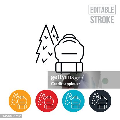 Backpacking Backpack With Sleeping Bag Thin Line Icon - Editable Stroke Backpacking Backpack With Sleeping Bag Thin Line Icon - Editable Stroke