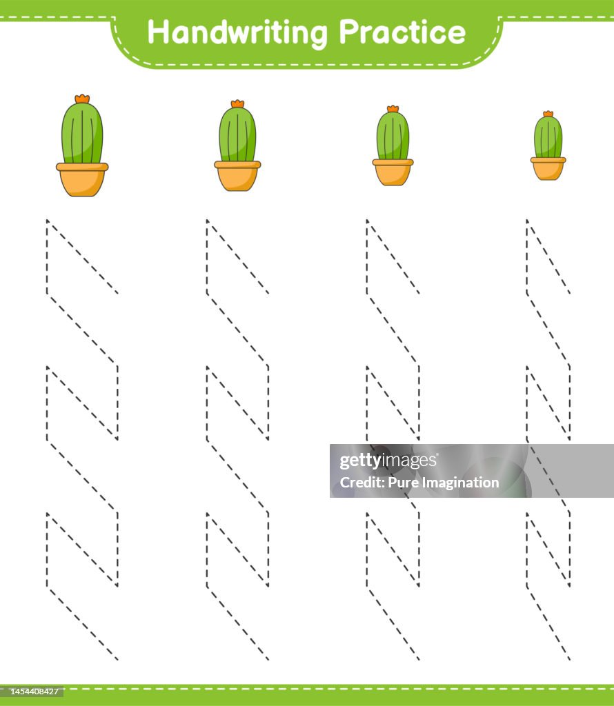 Cactus Line Writing Handwriting Practice Tracing Lines Of Cactus Educational Children Game ...