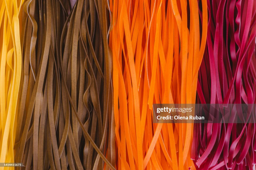 Colored raw vegetable vegetarian pasta