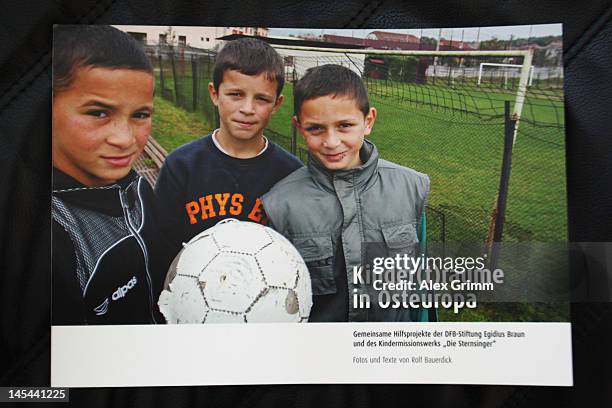 The photobook 'Kinderraeume in Osteuropa' is presented during a board meeting of the DFB foundation Egidius Braun at the DFB headquarter on May 30,...