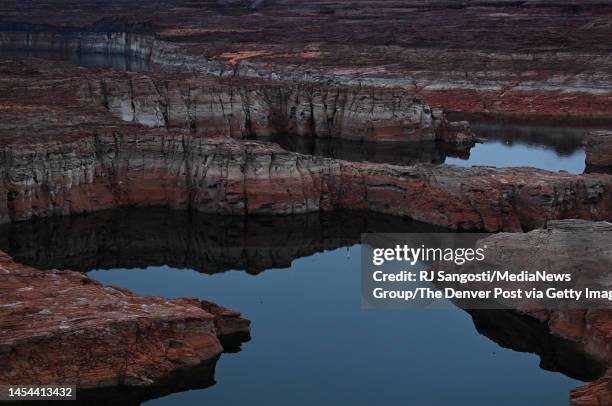 Water levels at Lake Powell near Wahweap Marina continue to be low due to drought on January 1, 2023 in Page, Arizona.