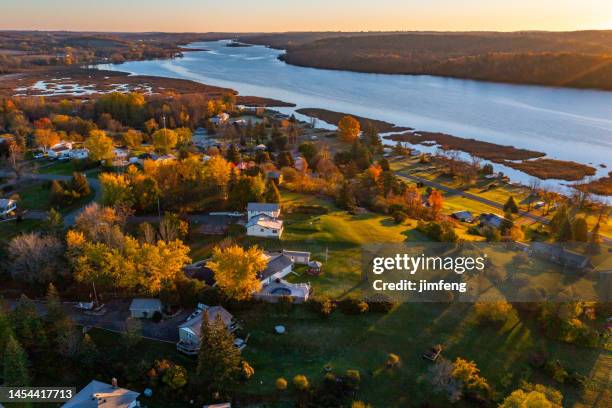 aerial rice lake and trent river, hastings, canada - house golden hour stock pictures, royalty-free photos & images