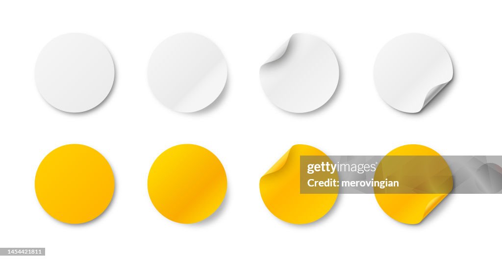 Set Circle Adhesive Symbols White Tags Paper Round Stickers With ...
