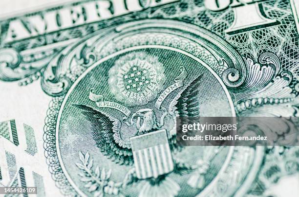 e pluribus unum'. us dollar bill. - billete de un dólar estadounidense fotografías e imágenes de stock
