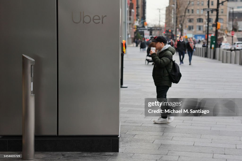 The Uber logo is seen at the Uber Headquarters on January 05, 2023 in ...